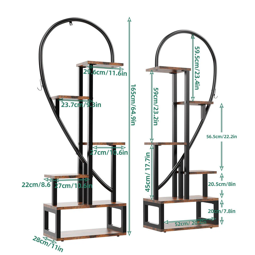 6 Tier Corner Plant Stand Metal & MDF Ladder Shelf Rack - Image 9
