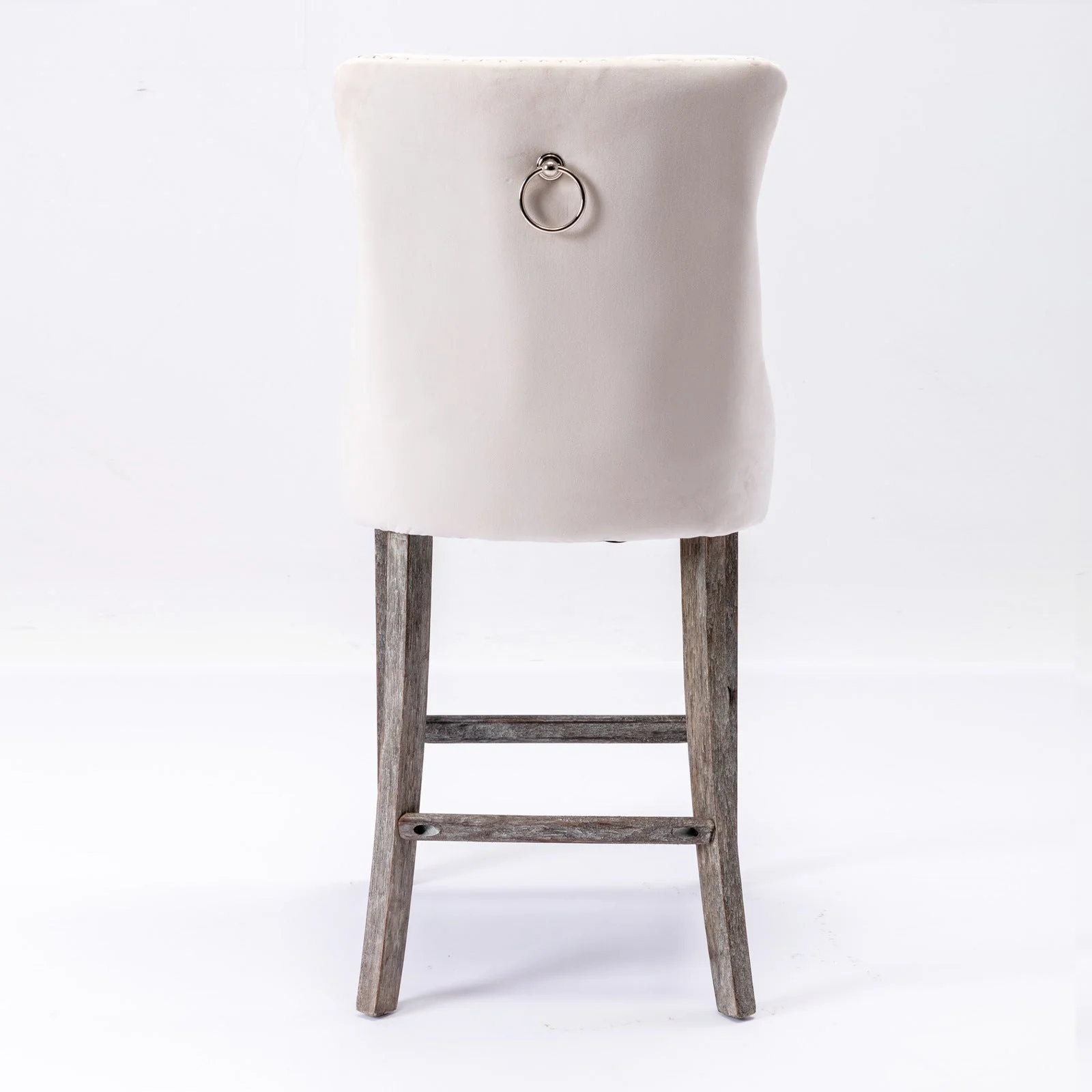 6X Velvet Bar Stools with Studs Trim Wooden Legs Tufted Dining Chairs Kitchen - Image 4