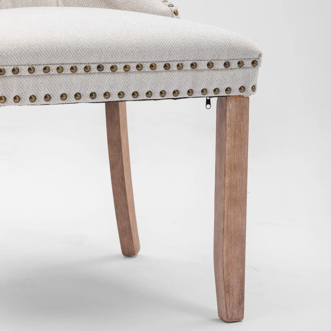 8x AADEN Modern Elegant Button-Tufted Upholstered Fabric with Studs Trim and Wooden legs Dining Side Chair-Beige - Image 15