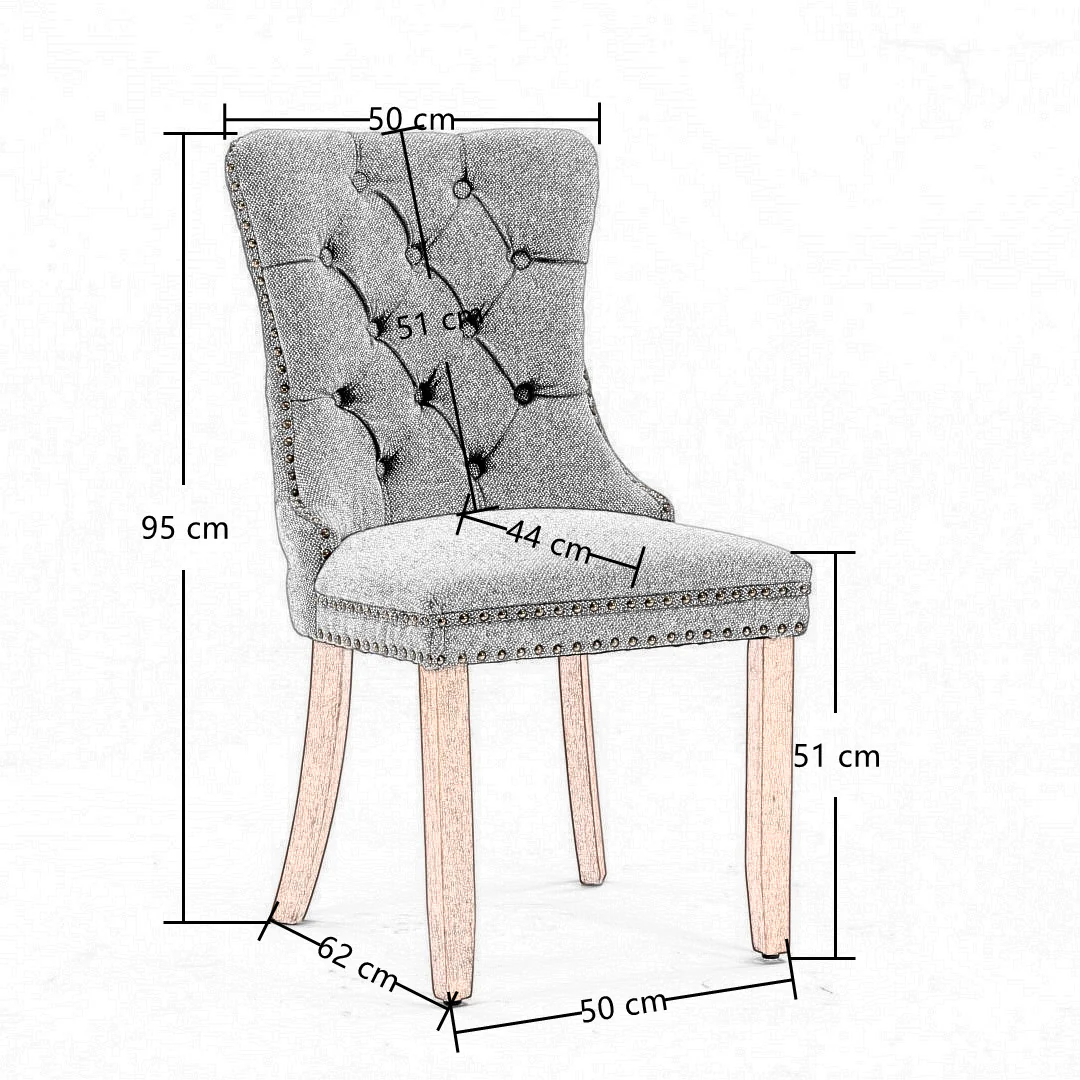8x AADEN Modern Elegant Button-Tufted Upholstered Fabric with Studs Trim and Wooden legs Dining Side Chair-Beige - Image 8