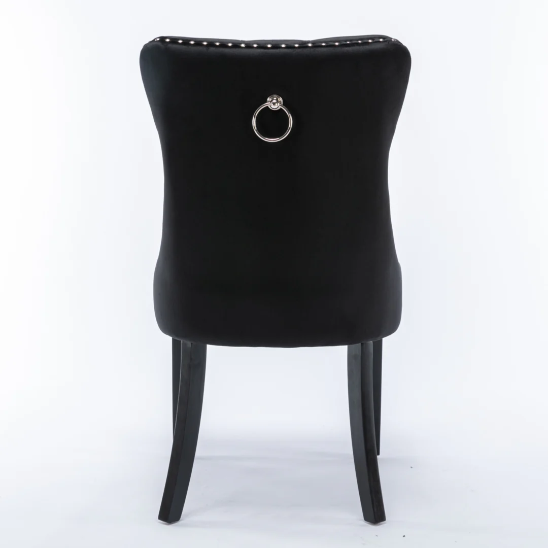 8x Velvet Dining Chairs Upholstered Tufted Kithcen Chair with Solid Wood Legs Stud Trim and Ring-Black - Image 6