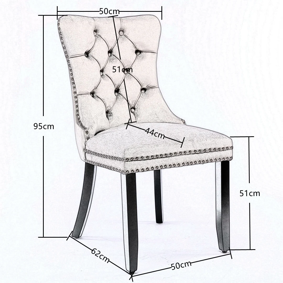 8x Velvet Dining Chairs Upholstered Tufted Kithcen Chair with Solid Wood Legs Stud Trim and Ring-Black - Image 7