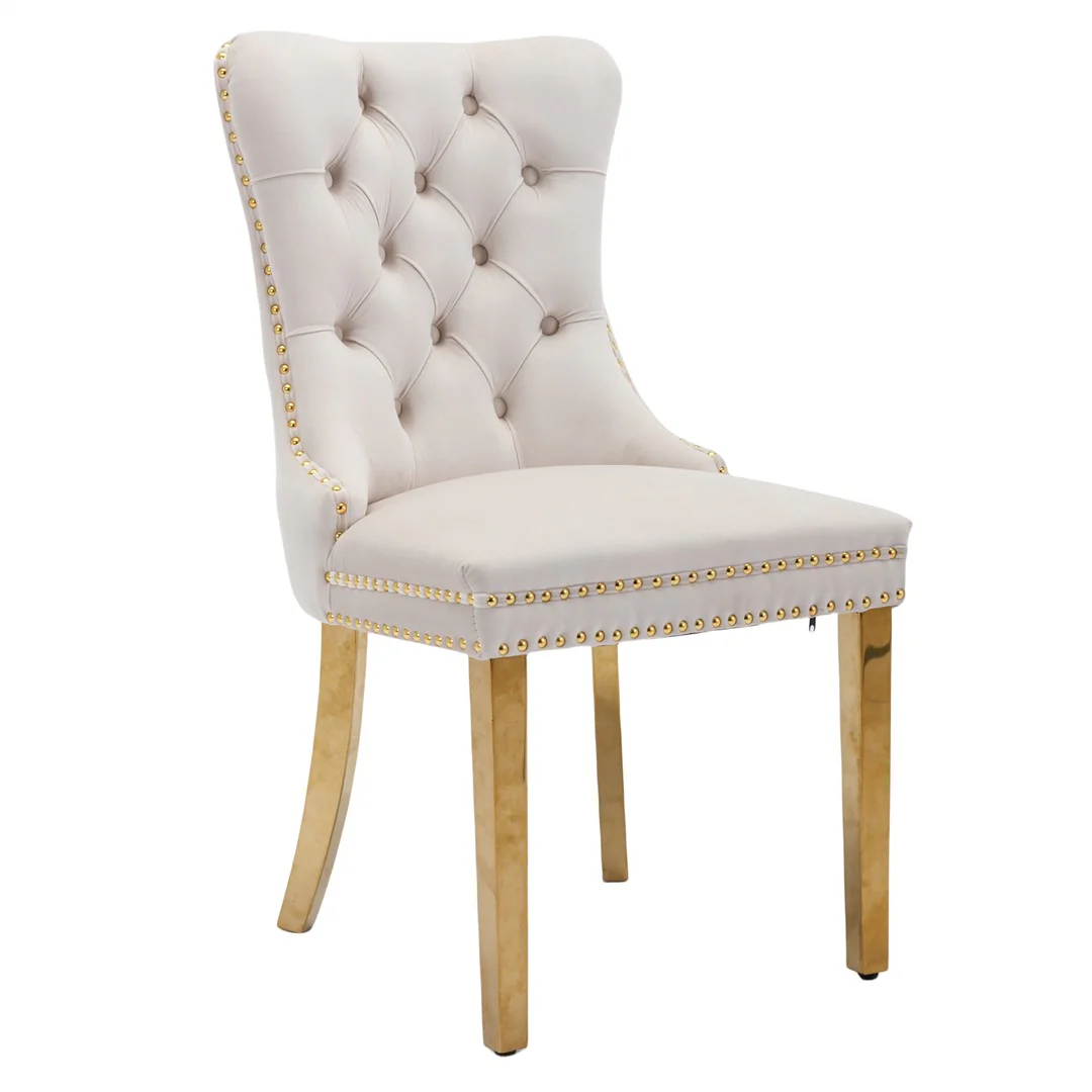 AADEN 8x Velvet Dining Chairs with Golden Metal Legs-Beige - Image 13