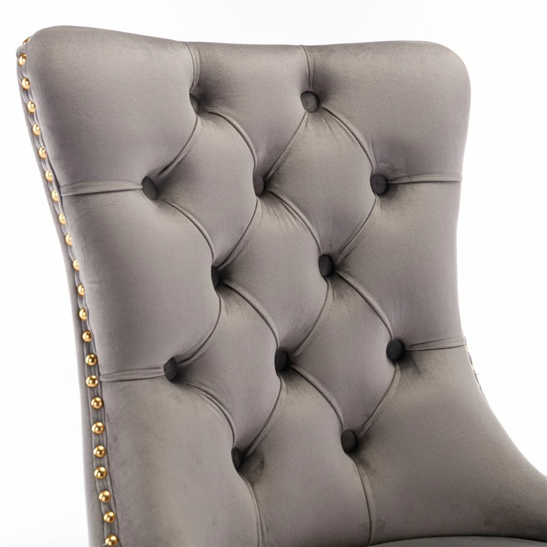 AADEN 8x Velvet Dining Chairs with Golden Metal Legs-Grey - Image 10
