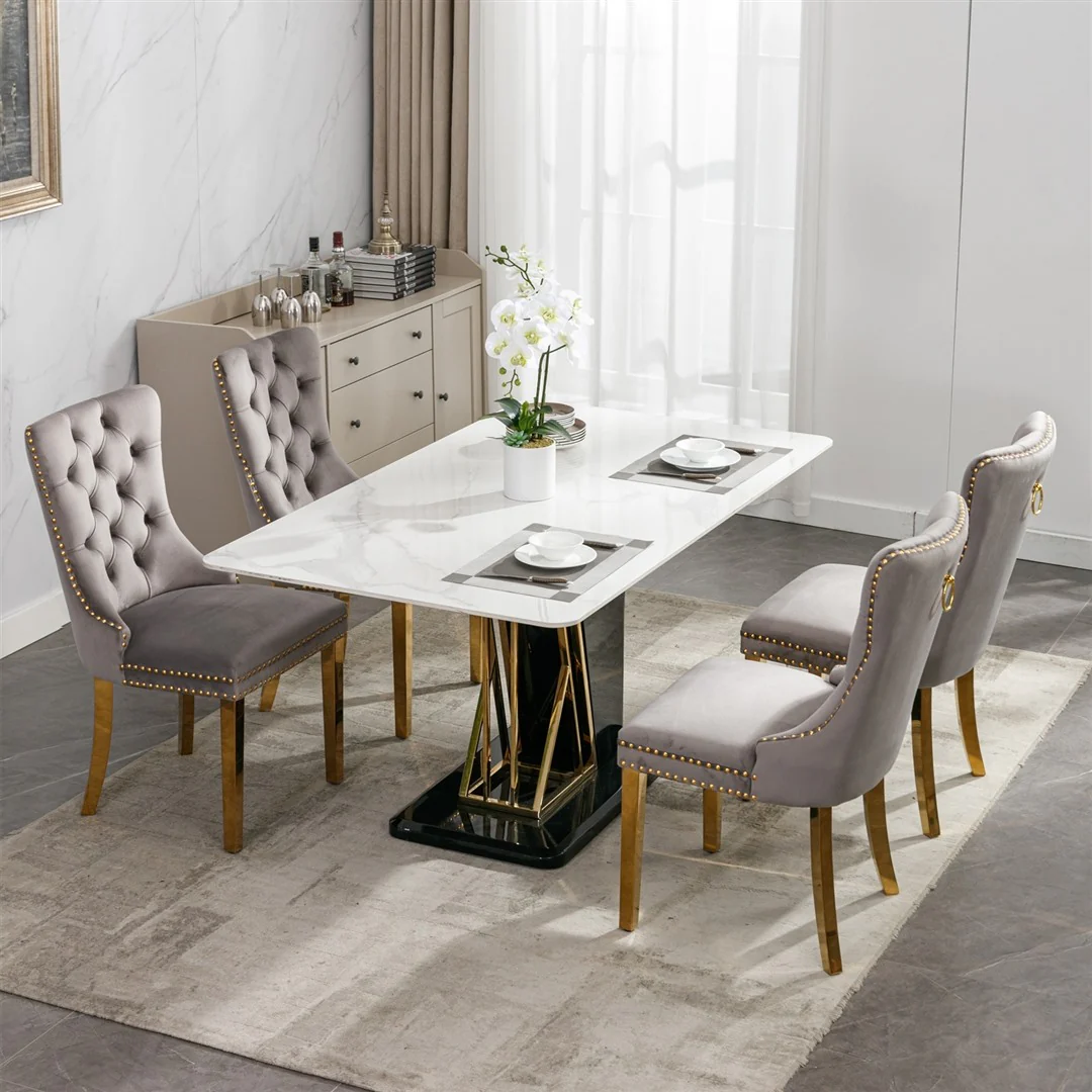 AADEN 8x Velvet Dining Chairs with Golden Metal Legs-Grey - Image 14