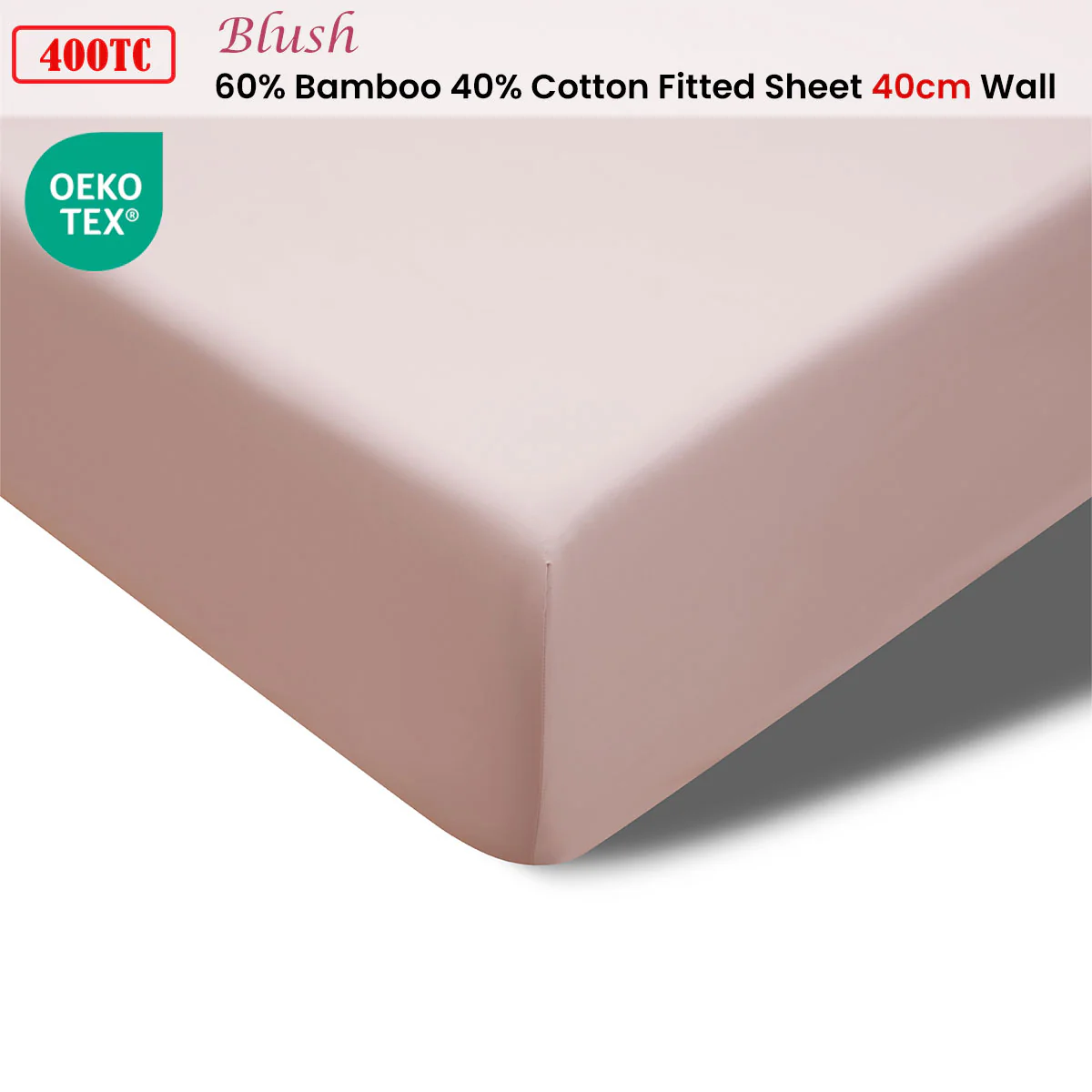 Accessorize 400TC Blush Bamboo Cotton Fitted Sheet 40cm Wall King - Image 2
