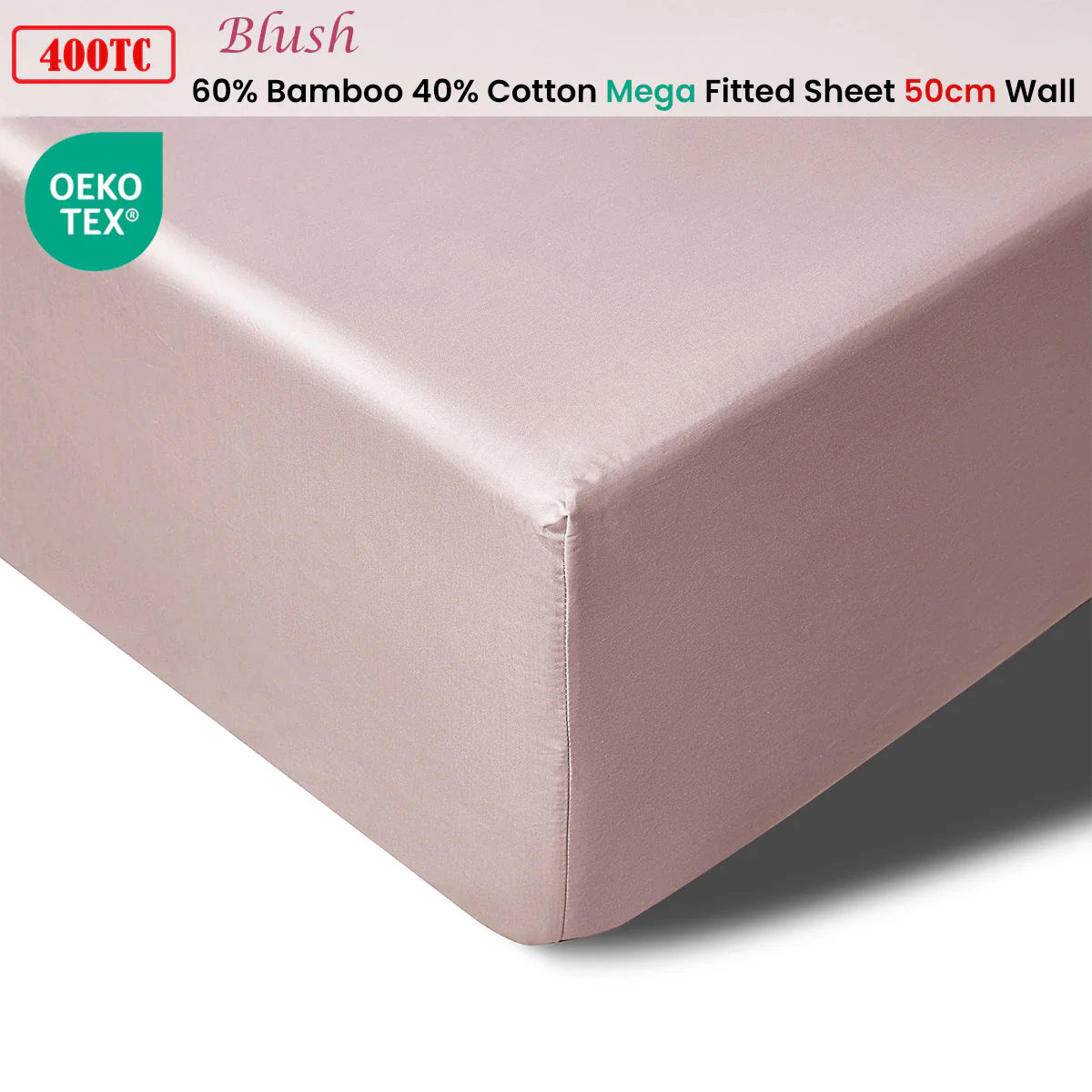 Accessorize 400TC Blush Bamboo Cotton Mega / Super Fitted Sheet 50cm Wall King - Image 2