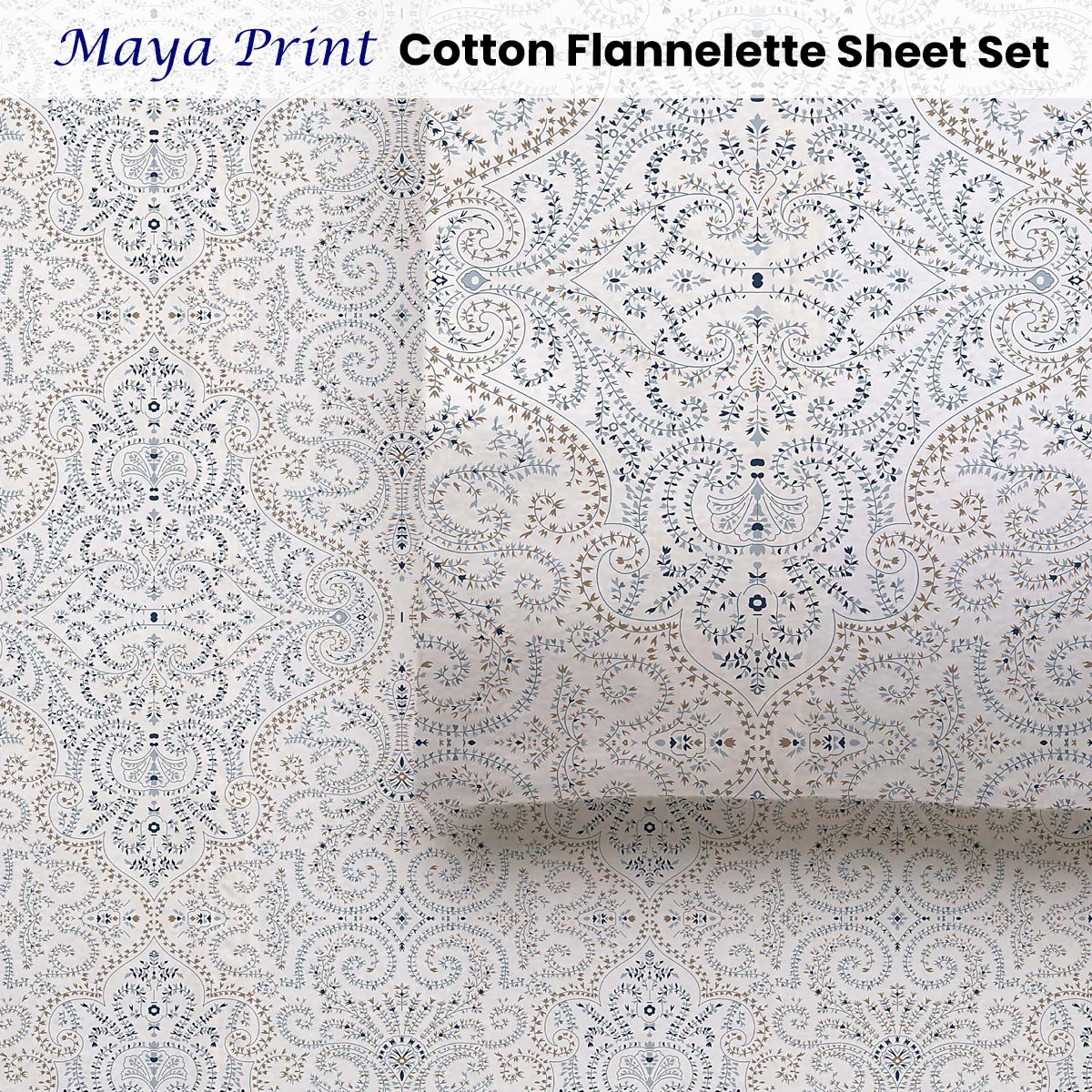 Accessorize Cotton Flannelette Sheet Set 40cm Wall Maya Print Queen - Image 2