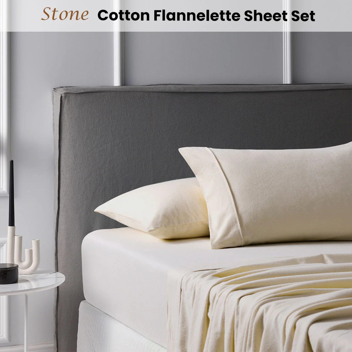 Accessorize Cotton Flannelette Sheet Set 40cm Wall Stone Queen - Image 2
