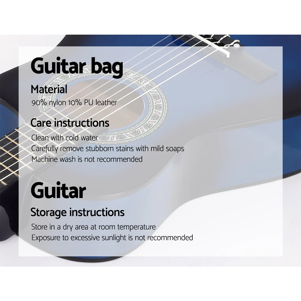 Alpha 34 Inch Classical Guitar Wooden Body Nylon String Beginner Kids Gift Blue - Image 6