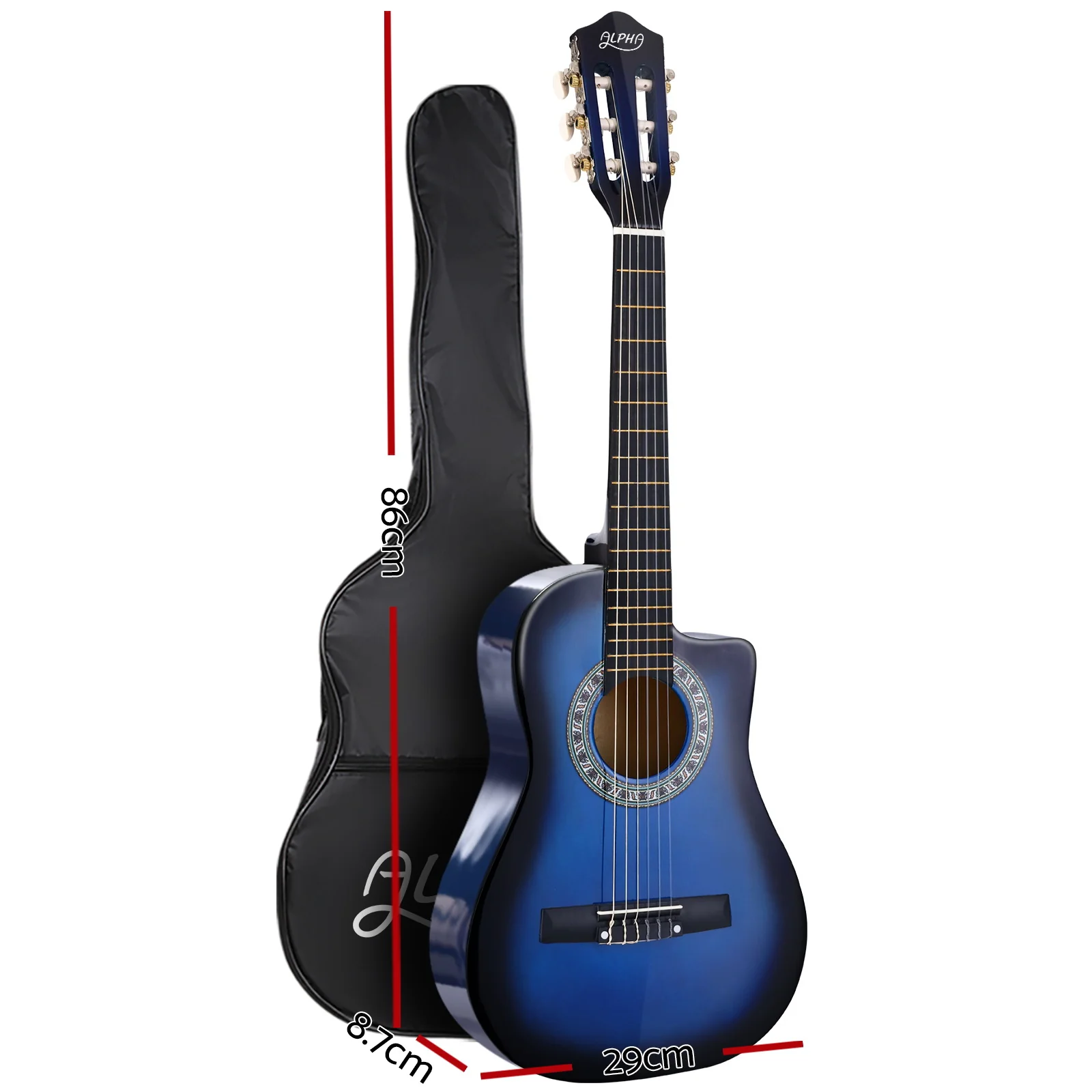 Alpha 34 Inch Classical Guitar Wooden Body Nylon String w/ Stand Beignner Blue - Image 2