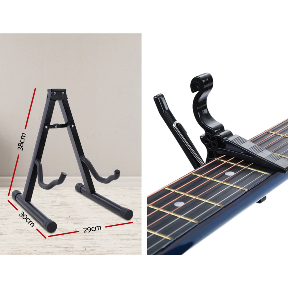 Alpha 34 Inch Classical Guitar Wooden Body Nylon String w/ Stand Beignner Blue - Image 3