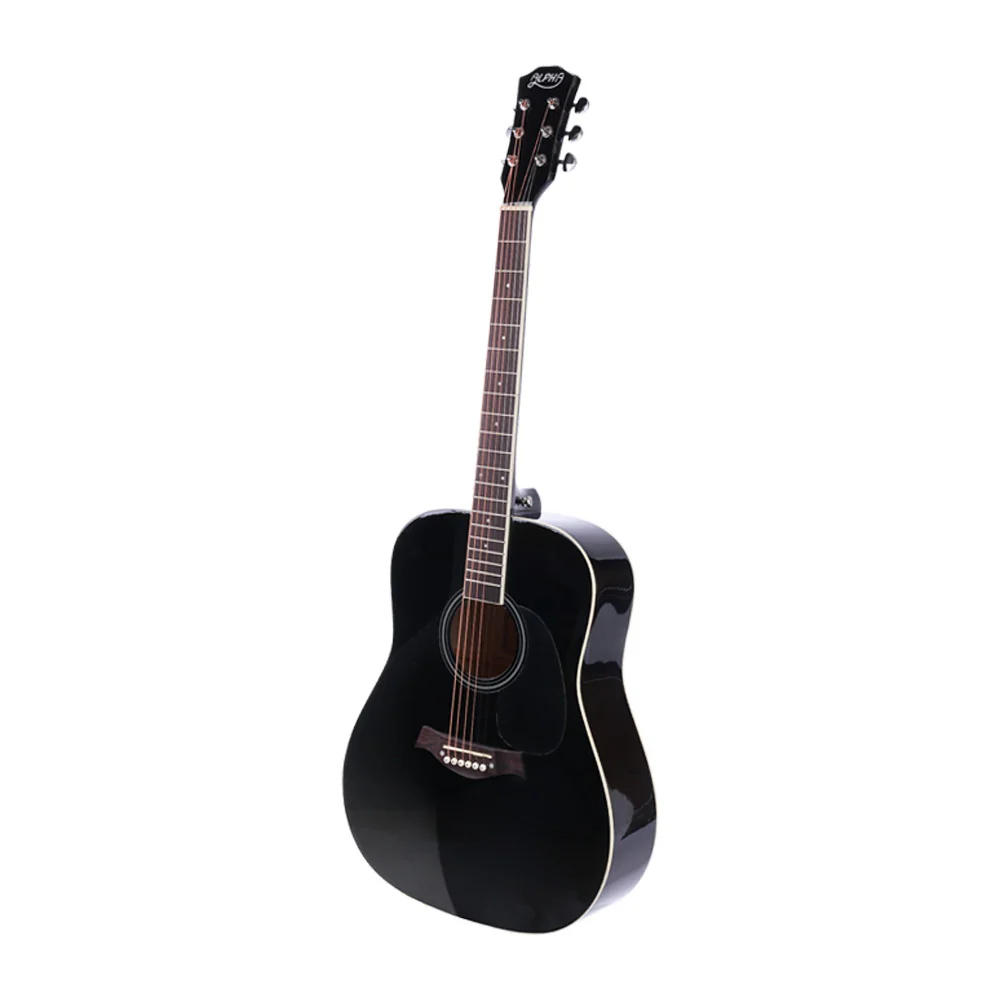 Alpha 41 Inch Acoustic Guitar Wooden Body Steel String Dreadnought Black - Image 3