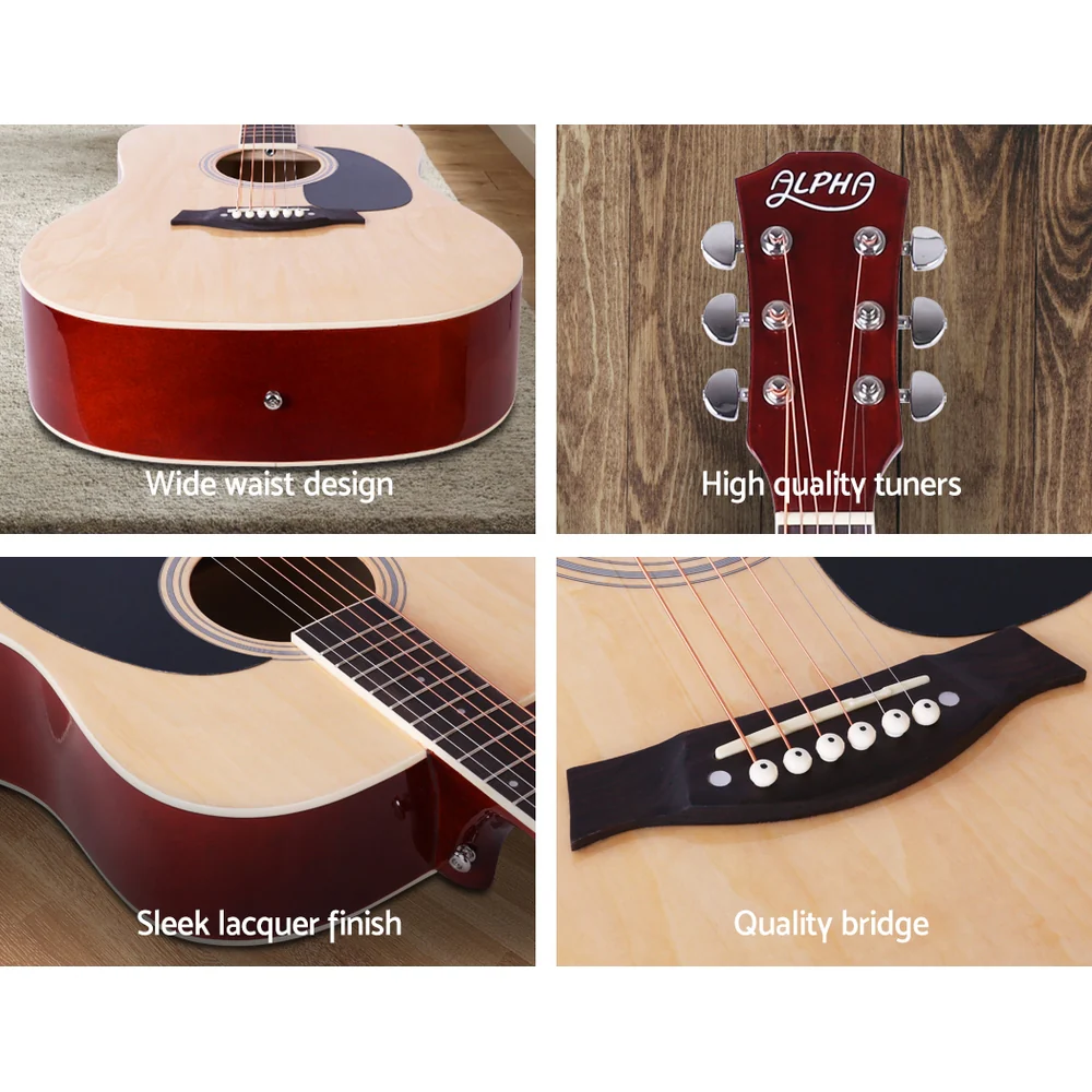 Alpha 41 Inch Acoustic Guitar Wooden Body Steel String Dreadnought Wood - Image 5