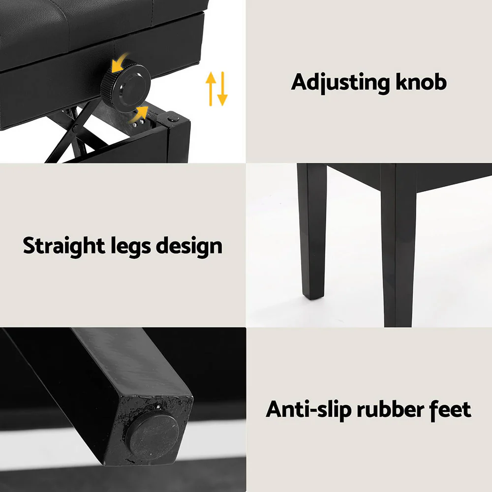 Alpha Piano Bench Stool Adjustable Height Keyboard Seat - Image 6