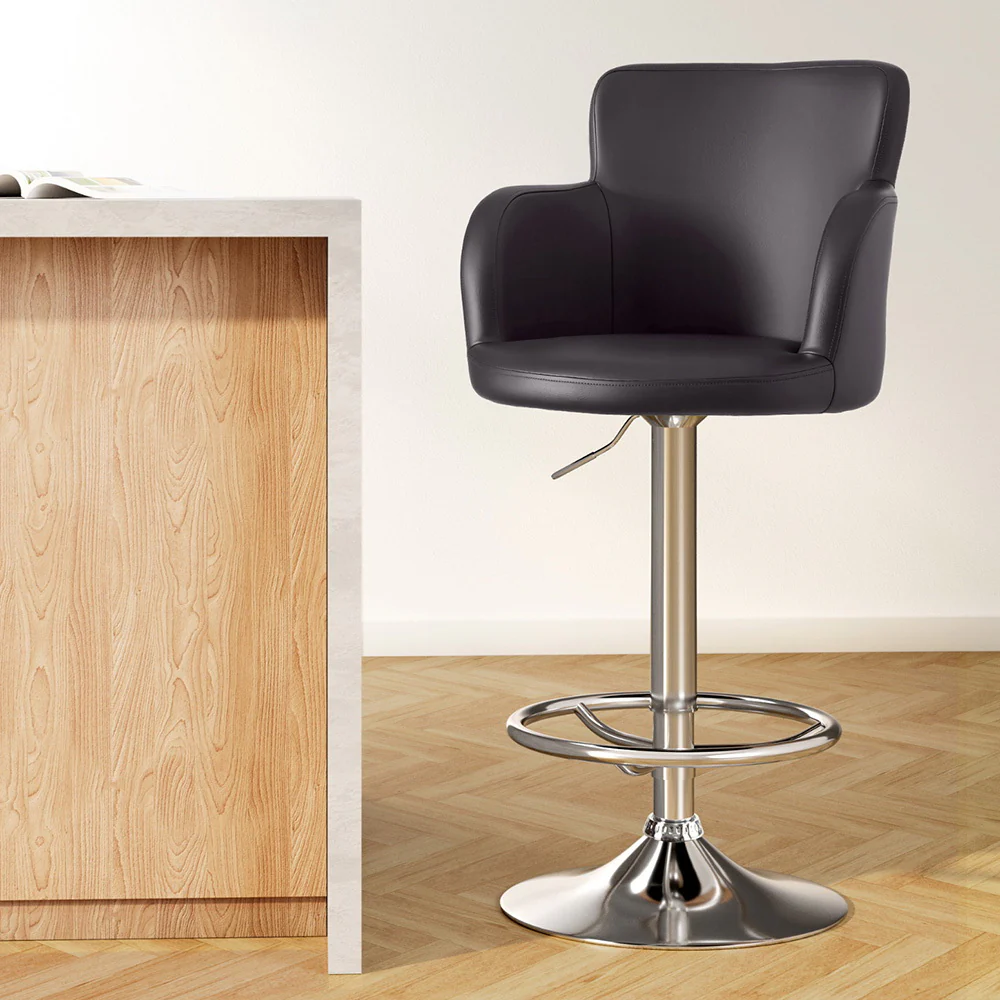 Artiss 1x Leather Bar Stools Swivel Adjustable Gas Lift PU Counter Chairs Brown - Image 7