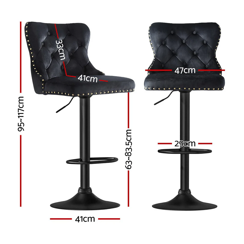 Artiss 1x Velvet Bar Stool Adjustable Height Nailhead Trim Kitchen Counter Stool - Image 2