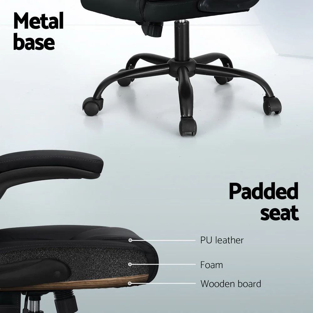 Artiss 2 Point Massage Office Chair Leather Mid Back Black - Image 6