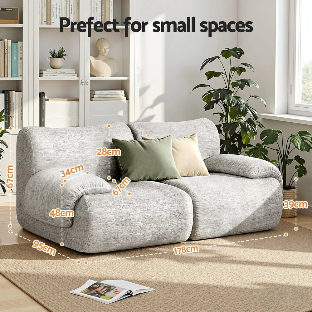 Artiss 2 Seater Sofa Modular Sectional Sofas Couch Bed No Assembly Living Room Grey - Image 3