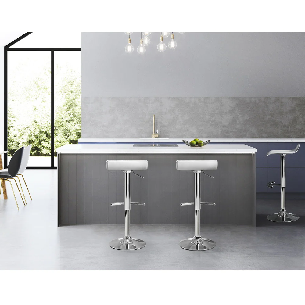 Artiss 2x Bar Stools Adjustable Gas Lift Chairs White - Image 6