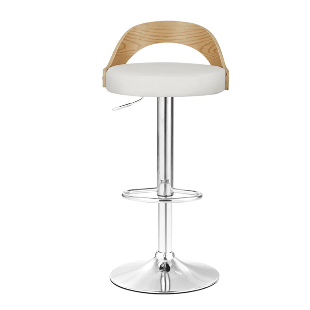 Artiss 2x Bar Stools Adjustable Leather Padded White - Image 3