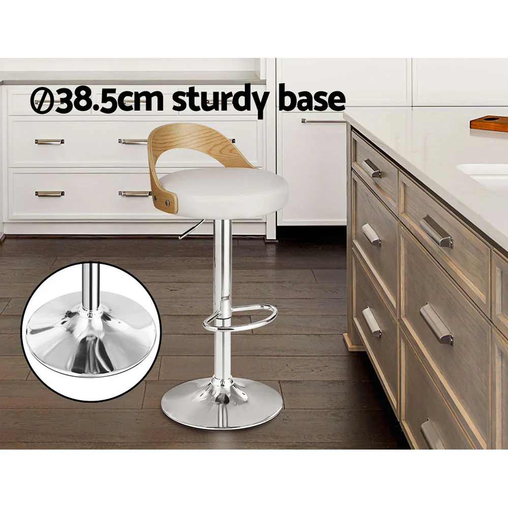 Artiss 2x Bar Stools Adjustable Leather Padded White - Image 5