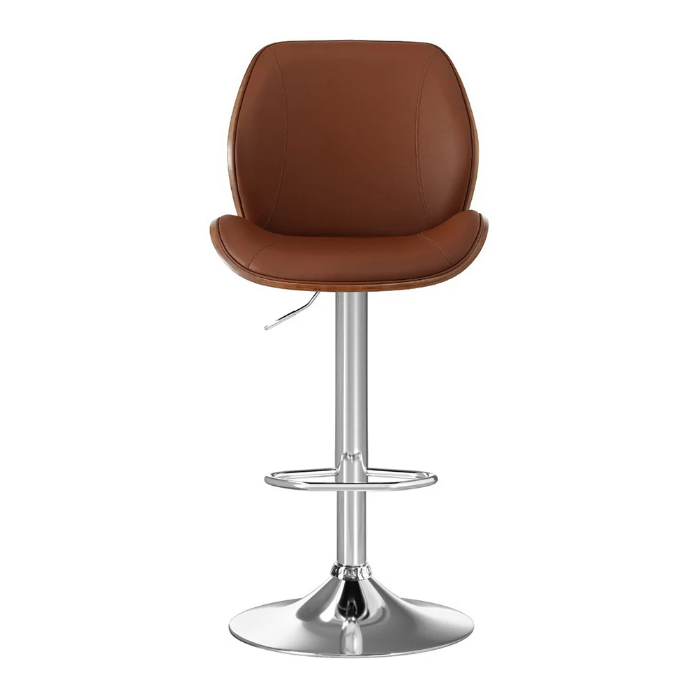 Artiss 2X Bar Stools Bentwood Adjustable Kitchen Counter Chair Leather Brown - Image 3