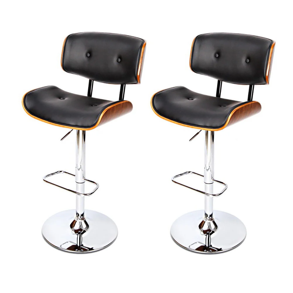 Artiss 2x Bar Stools Gas Lift Leather Black - Image 3