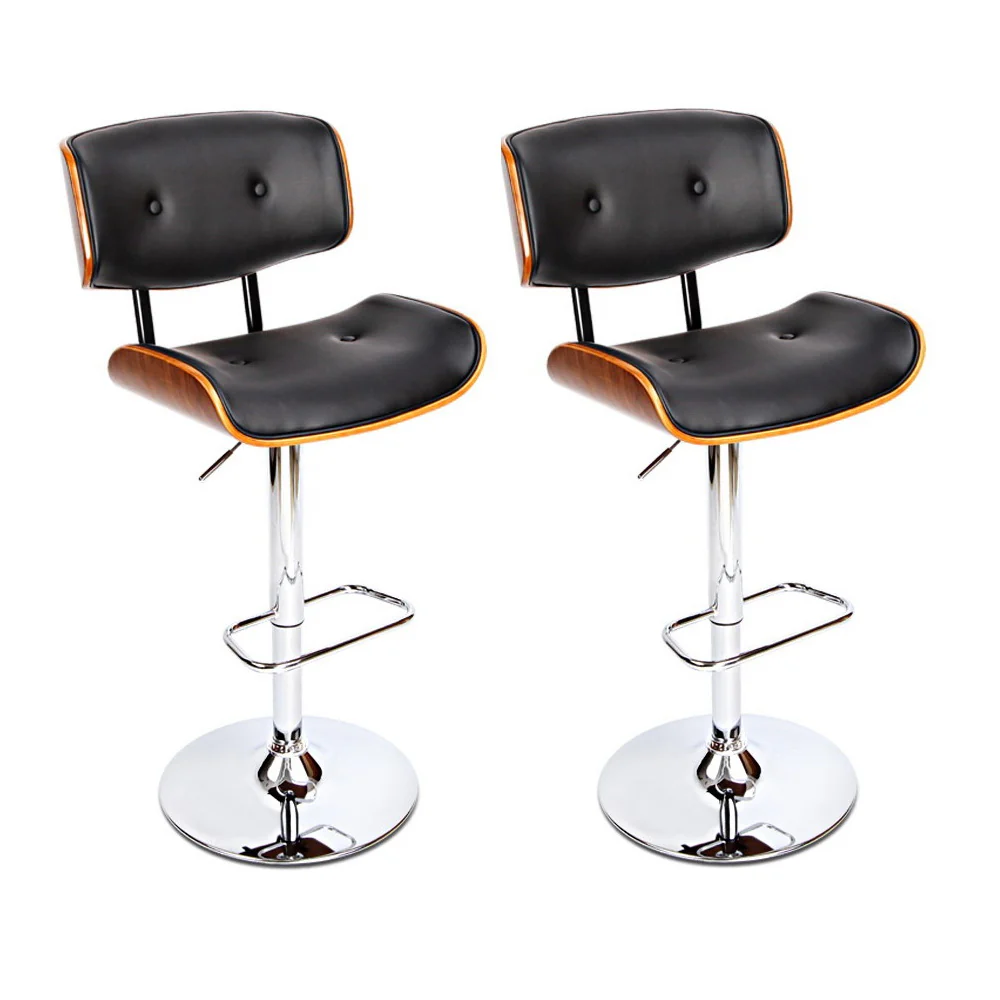 Artiss 2x Bar Stools Gas Lift Leather Black - Image 7