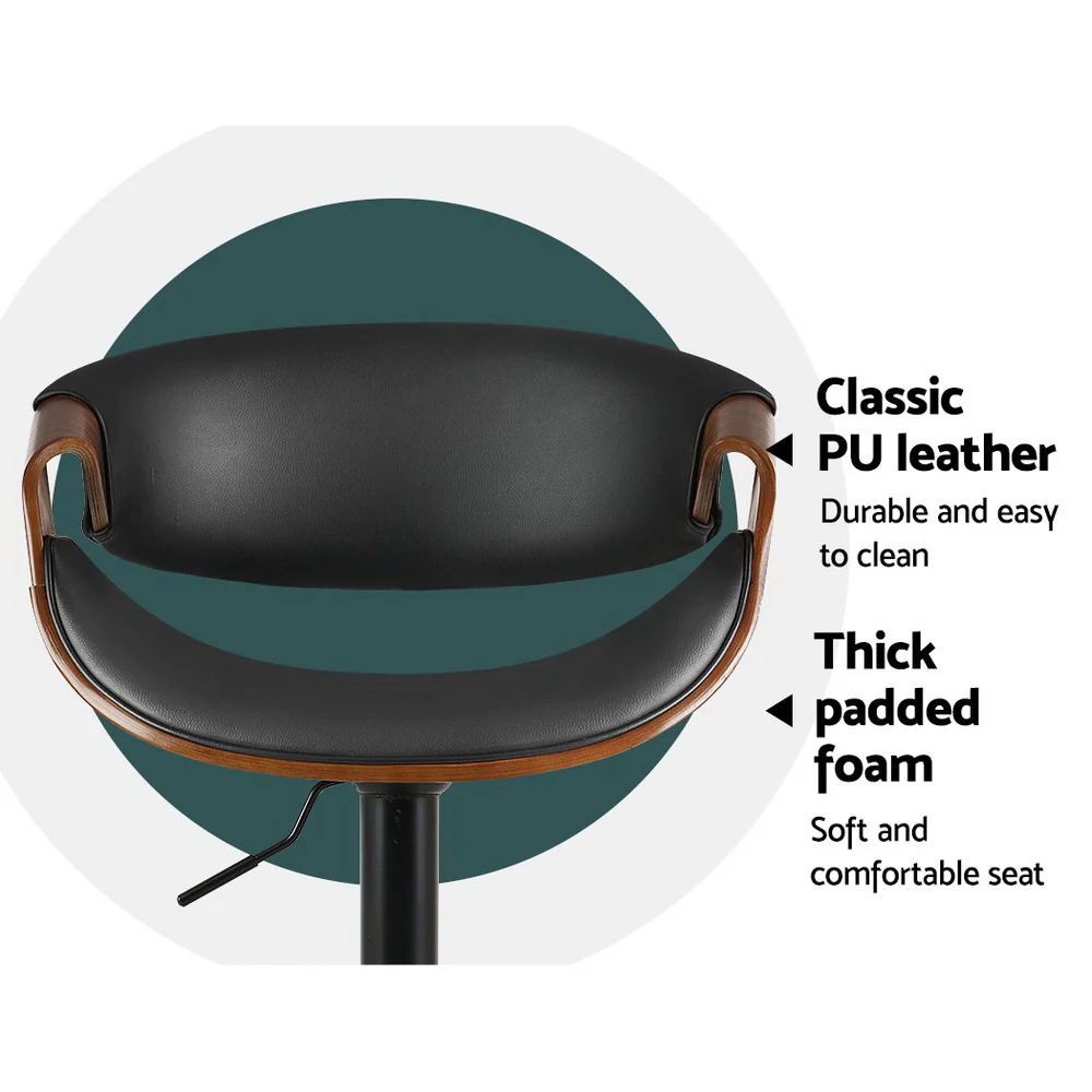 Artiss 2x Bar Stools Gas Lift Leather w/Armrest - Image 6