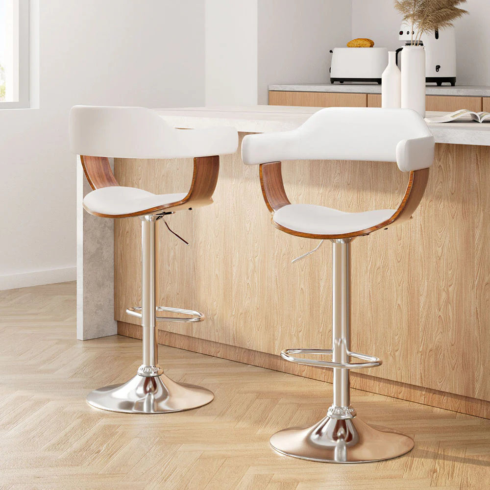 Artiss 2x Bar Stools Gas Lift Leather w/Armrest White