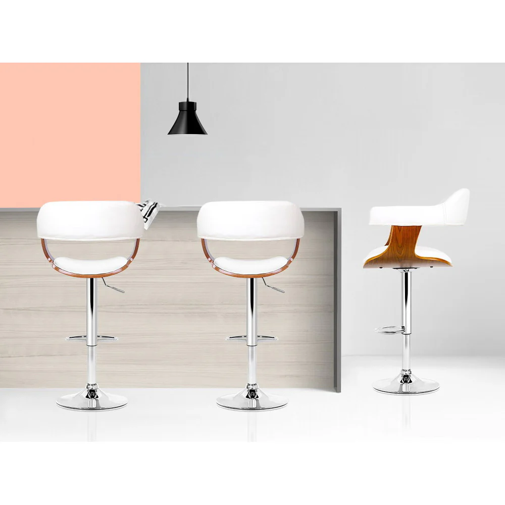Artiss 2x Bar Stools Gas Lift Leather w/Armrest White - Image 6