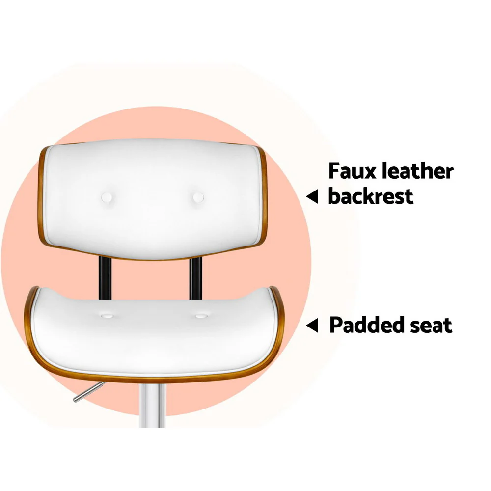 Artiss 2x Bar Stools Gas Lift Leather White - Image 6