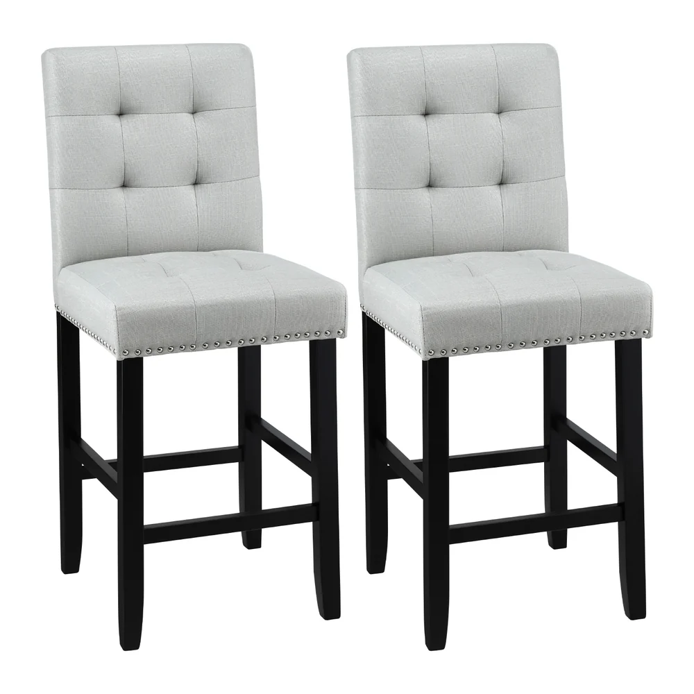 Artiss 2x Bar Stools Kitchen Dining Chairs Counter Fabric Stool Wooden Ada Grey