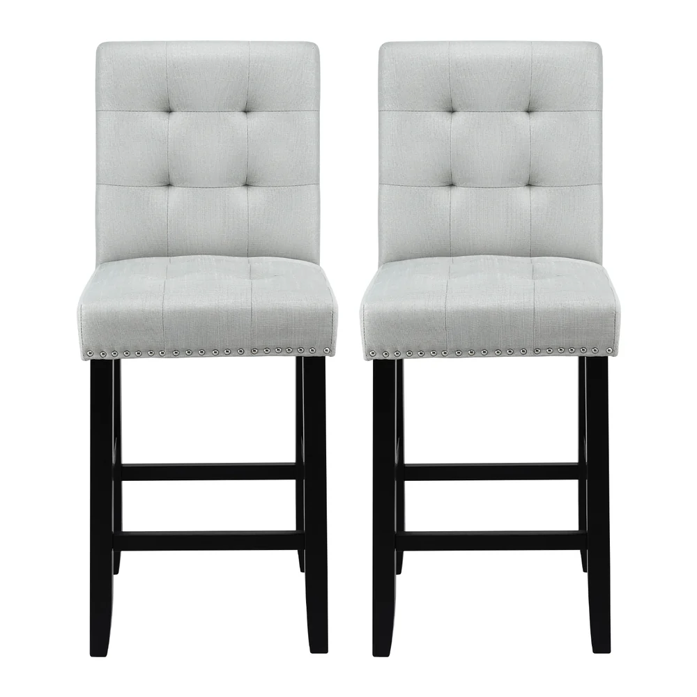Artiss 2x Bar Stools Kitchen Dining Chairs Counter Fabric Stool Wooden Ada Grey - Image 3