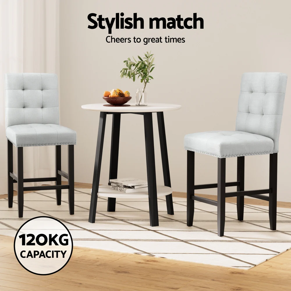 Artiss 2x Bar Stools Kitchen Dining Chairs Counter Fabric Stool Wooden Ada Grey - Image 4