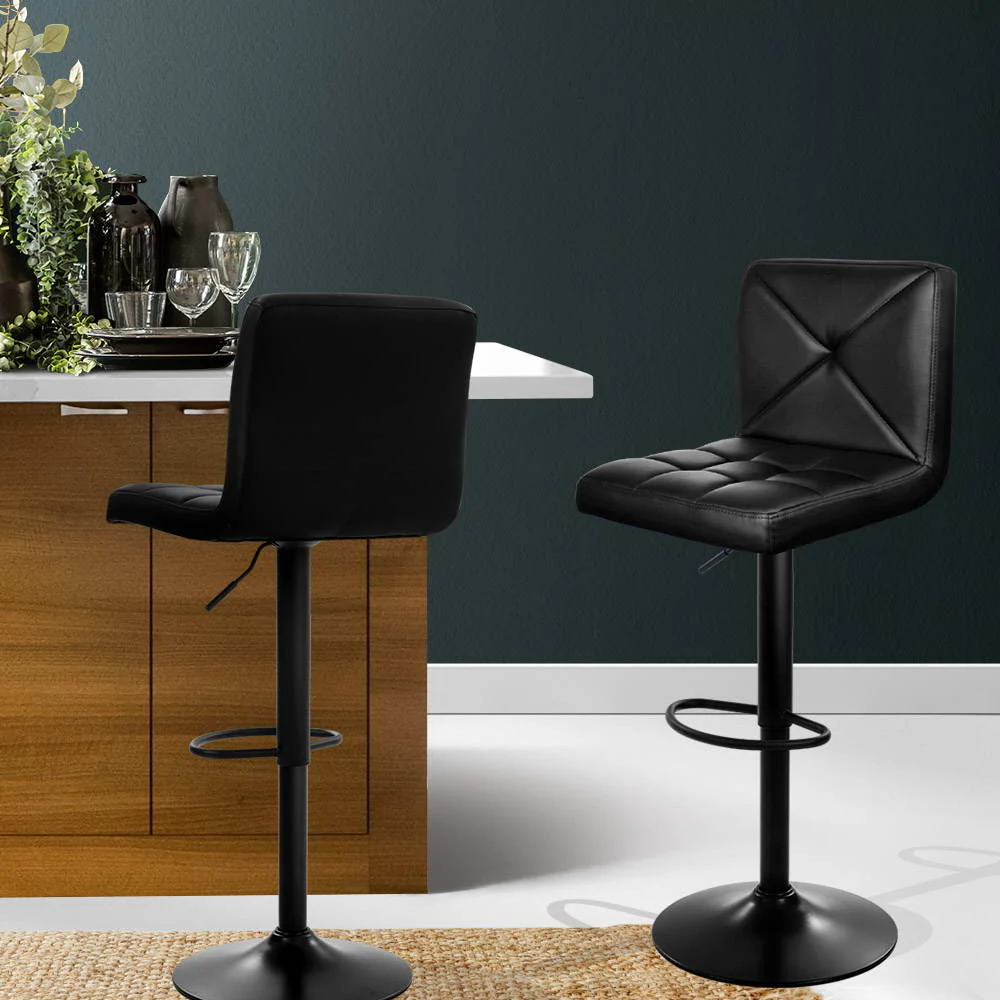 Artiss 2x Bar Stools Kitchen Dining Chairs Gas Lift Stool Leather Black - Image 7