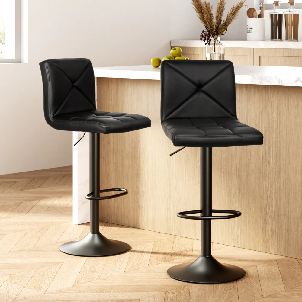 Artiss 2x Bar Stools Kitchen Dining Chairs Gas Lift Stool Leather Black - Image 8