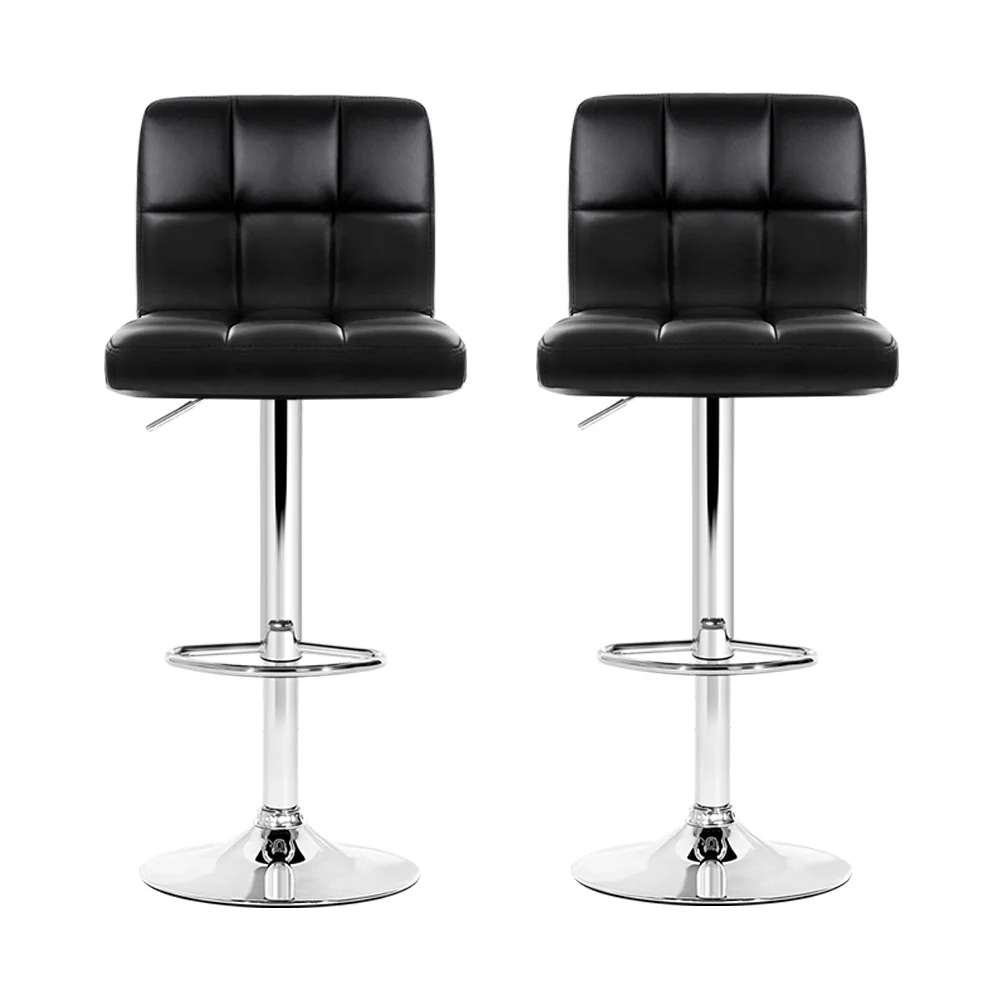 Artiss 2x Bar Stools Leather Gas Lift Black - Image 3