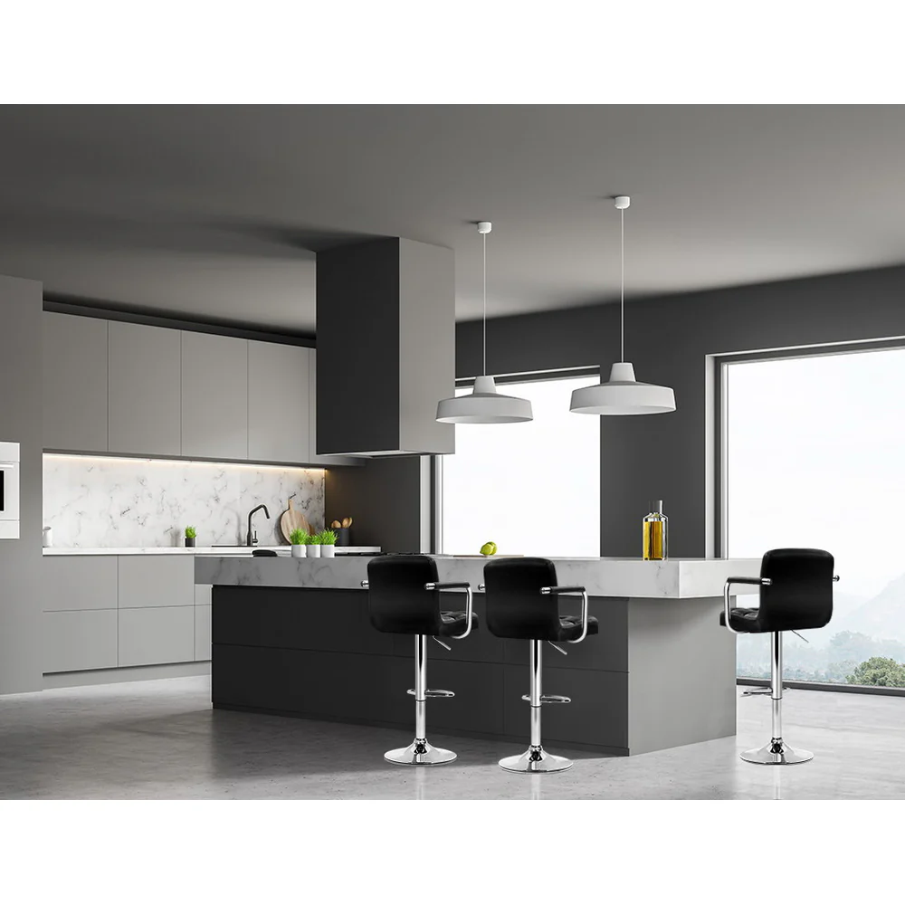 Artiss 2x Bar Stools Leather Gas Lift w/Armrest Black - Image 4