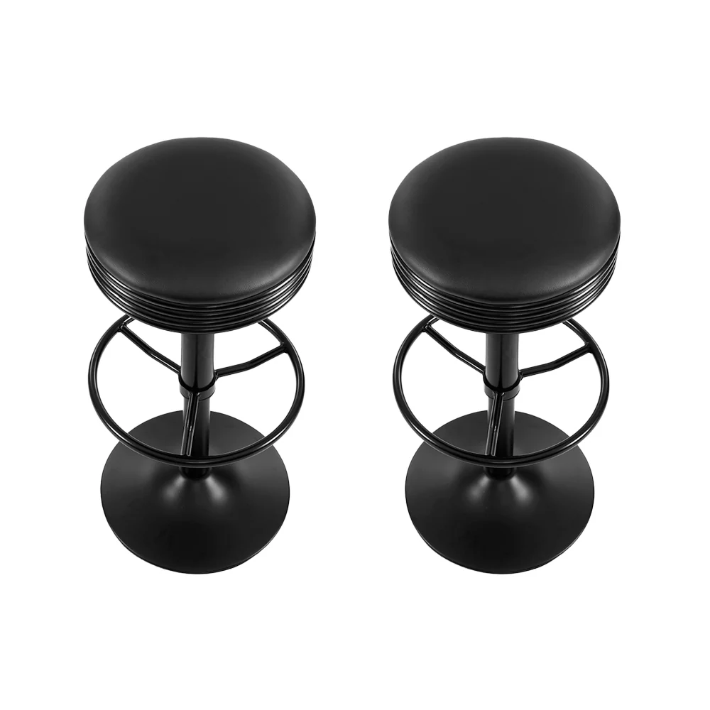 Artiss 2x Bar Stools Leather Padded Gas Lift Black - Image 3