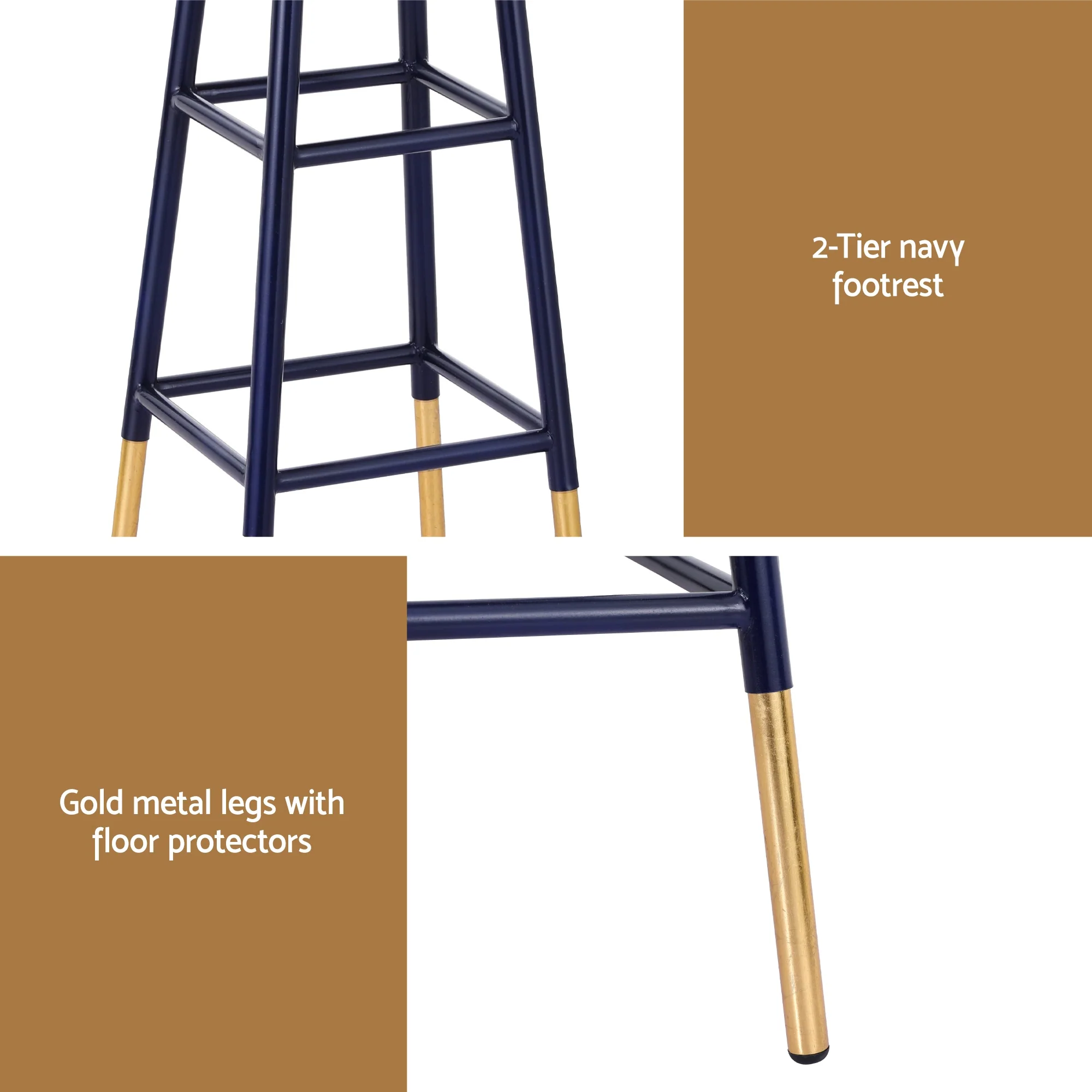 Artiss 2x Bar Stools Metal Gold Navy - Image 6