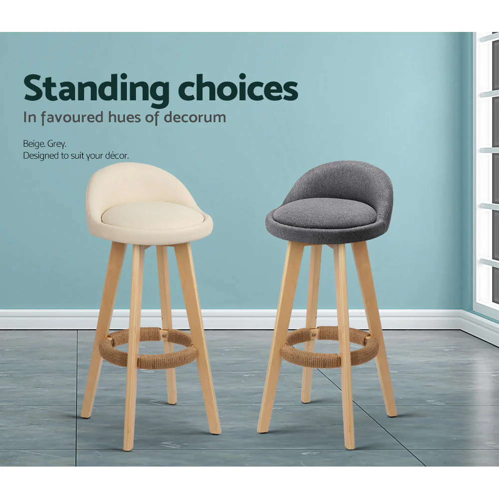 Artiss 2x Bar Stools Padded Leather Wooden Beige - Image 6
