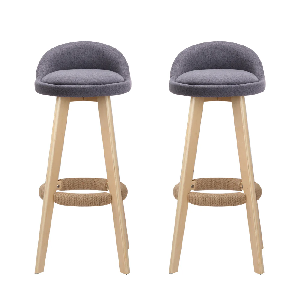 Artiss 2x Bar Stools Padded Linen Wooden Grey - Image 3