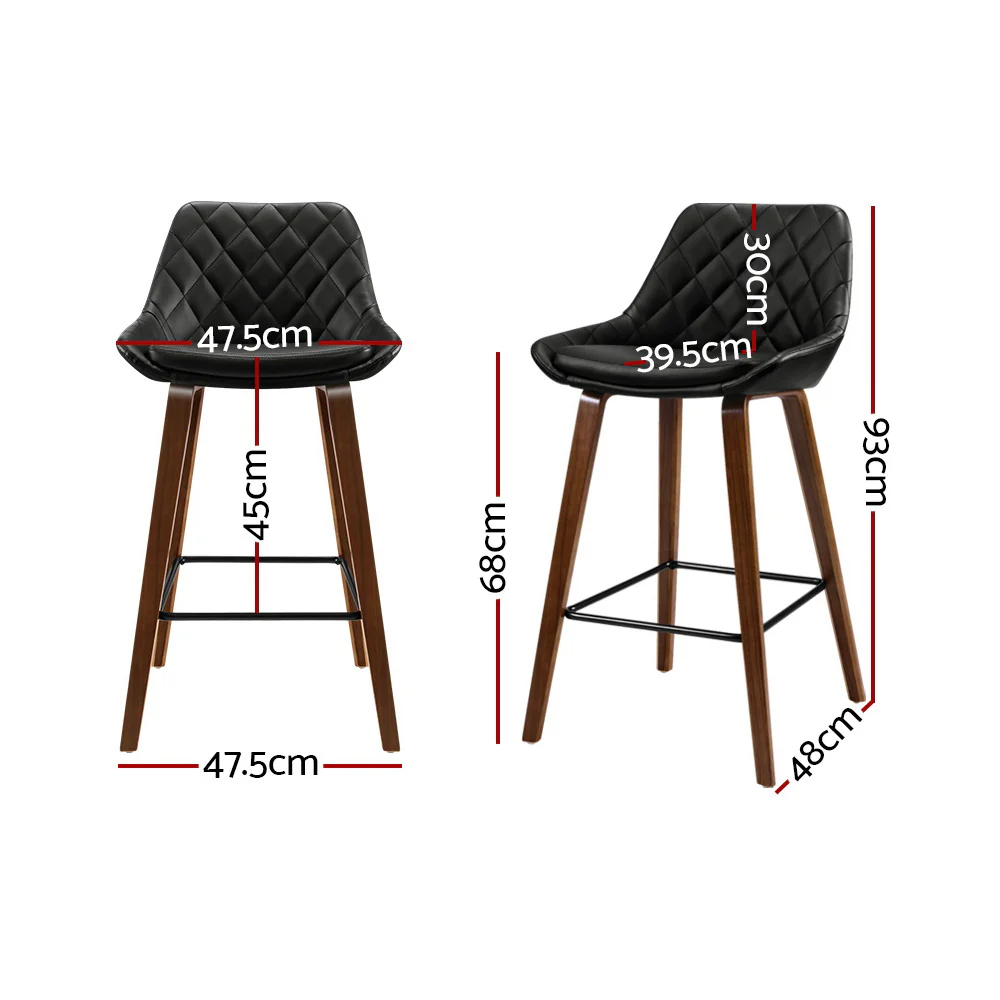 Artiss 2x Bar Stools PU Seat Wooden - Image 2