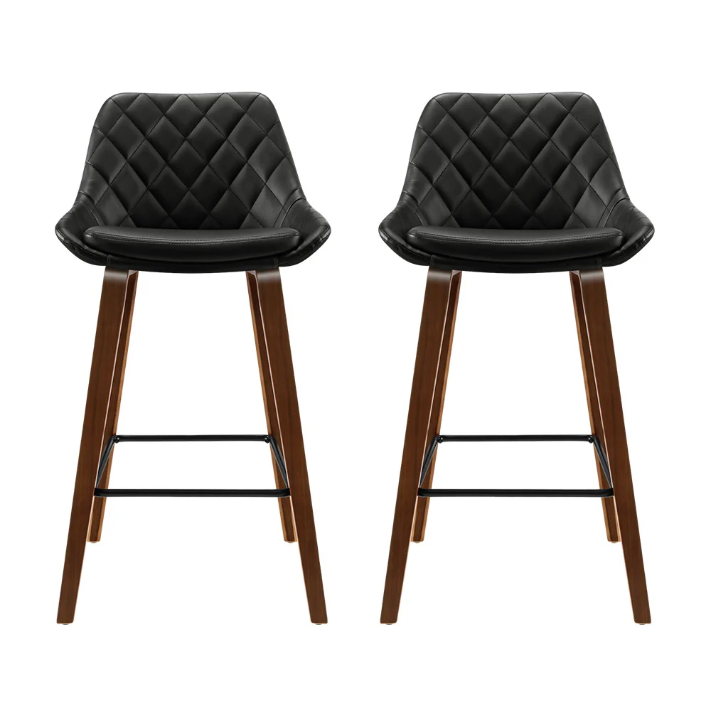 Artiss 2x Bar Stools PU Seat Wooden - Image 3