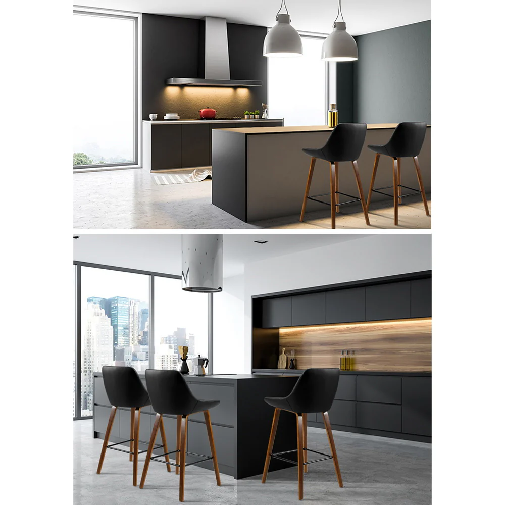 Artiss 2x Bar Stools PU Seat Wooden - Image 4