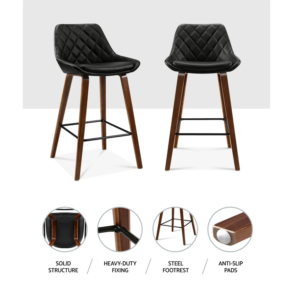 Artiss 2x Bar Stools PU Seat Wooden - Image 5