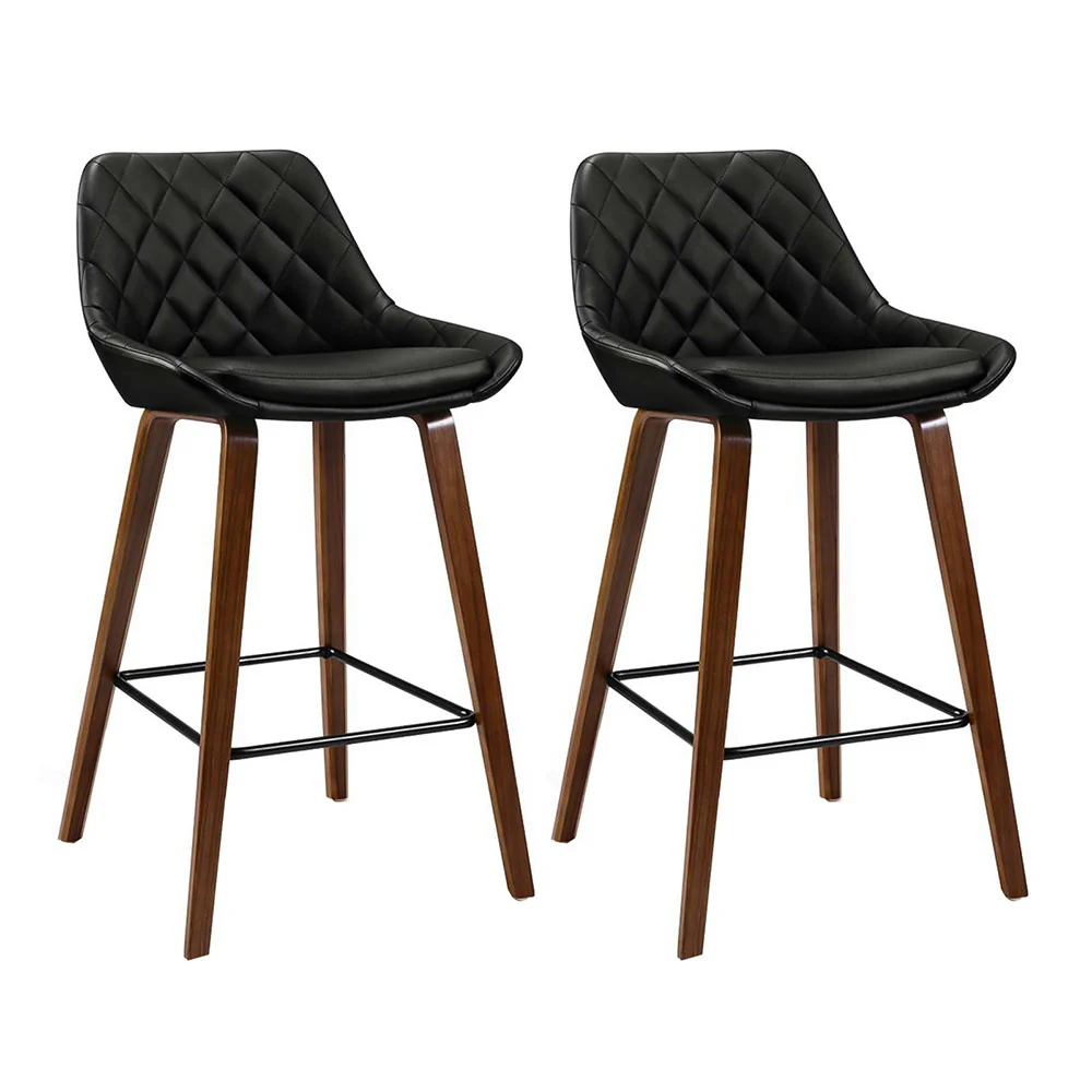 Artiss 2x Bar Stools PU Seat Wooden - Image 7