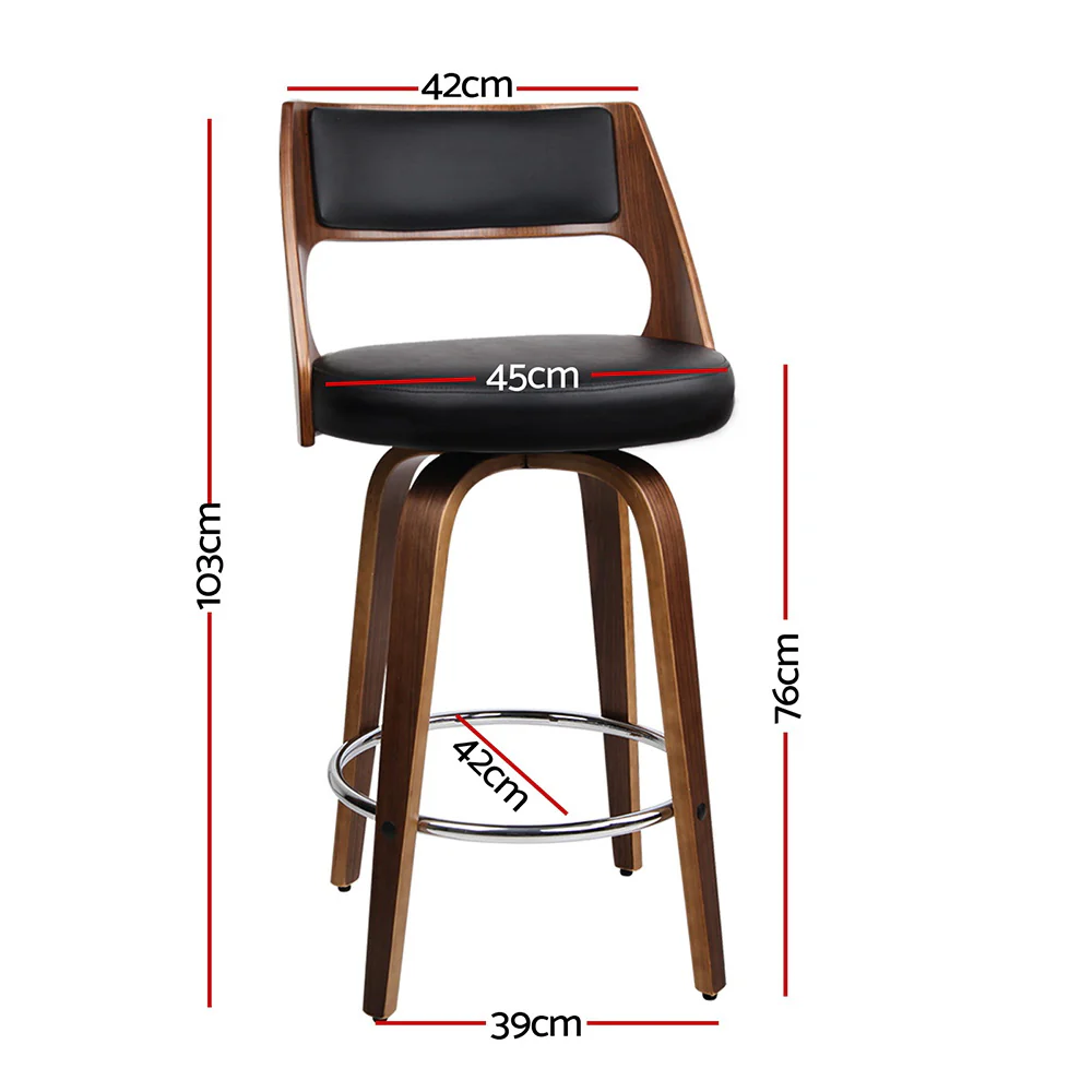 Artiss 2x Bar Stools Swivel Leather Chair 76cm - Image 2